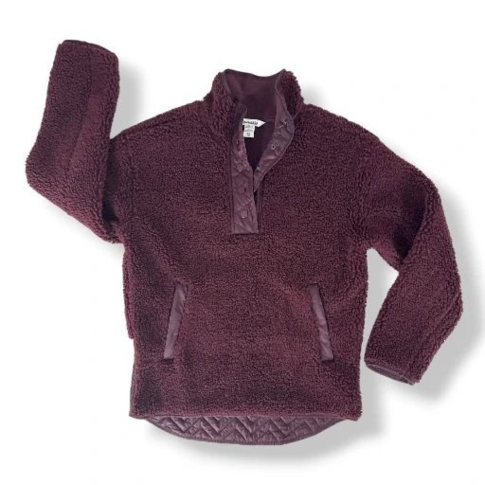 Athleta Womens Fleece Sherpa Pullover Quarter Snap Up Burgundy Warm Sweater‎ XS